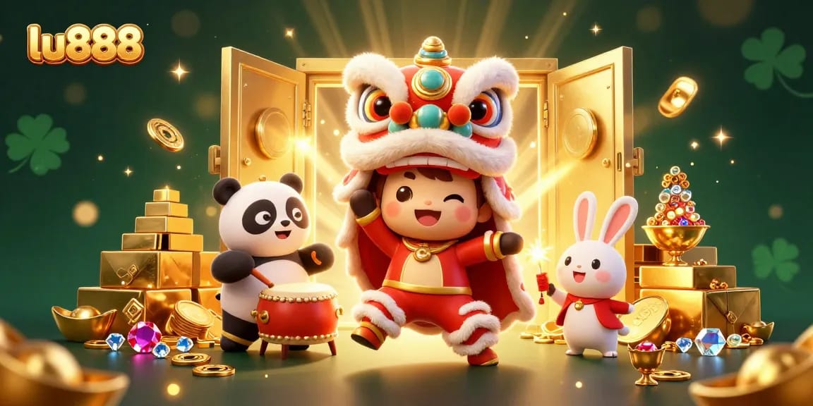 Join lu888 in this vibrant, festive illustration where luck and fortune meet in a dazzling casino scene.