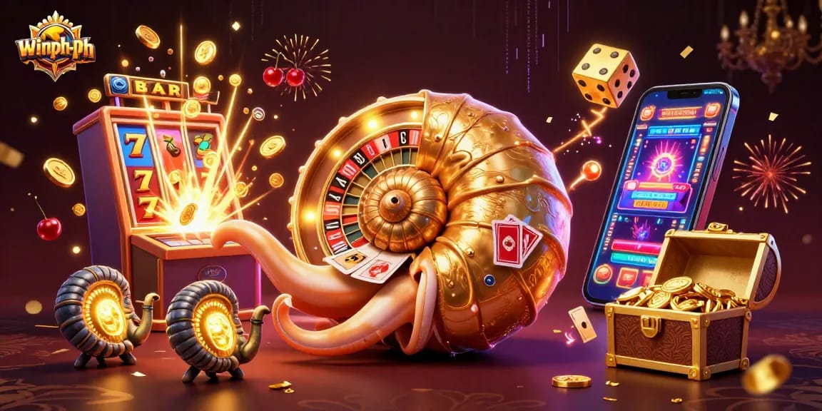Experience thrilling gaming action at winph-ph with golden nautilus, dazzling slot machines, and vibrant casino elements.