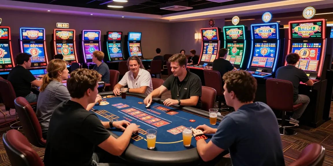 Rikvip players enjoying an exciting gaming experience in a vibrant casino environment.