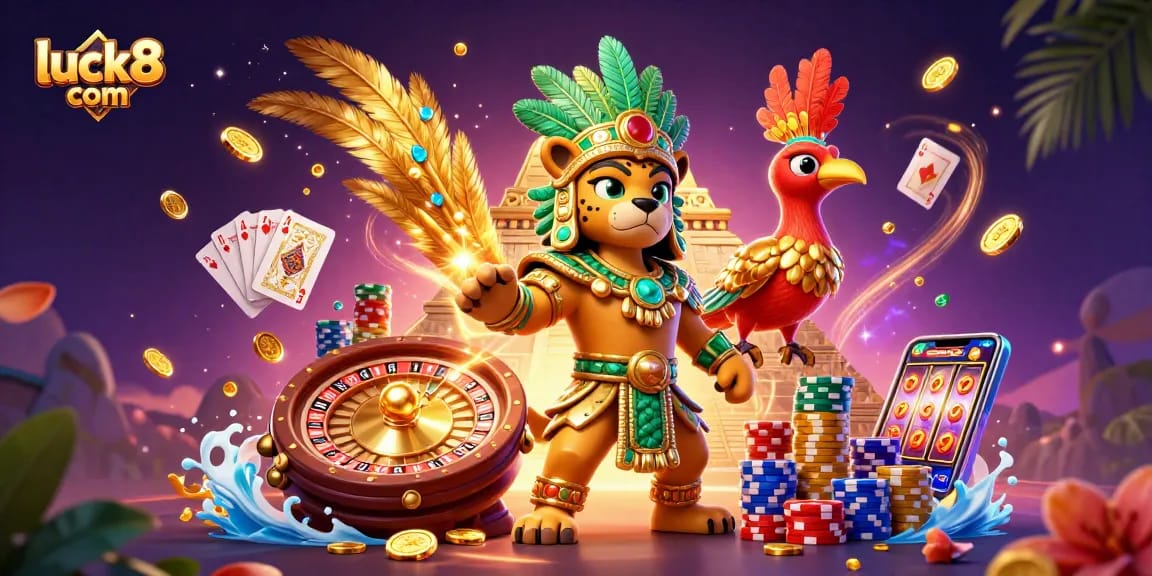 Experience thrilling gameplay at luck8 com with a vibrant Mayan-themed casino illustration.
