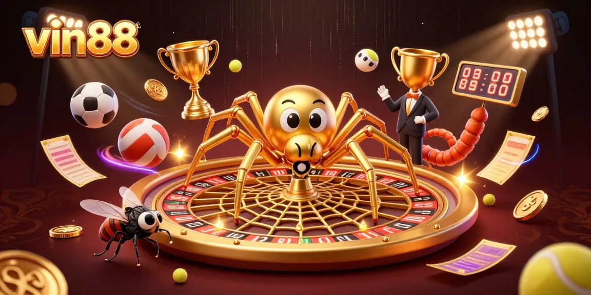 Join vin88 in a vivid 3D gambling scene with sports bets and golden rewards.