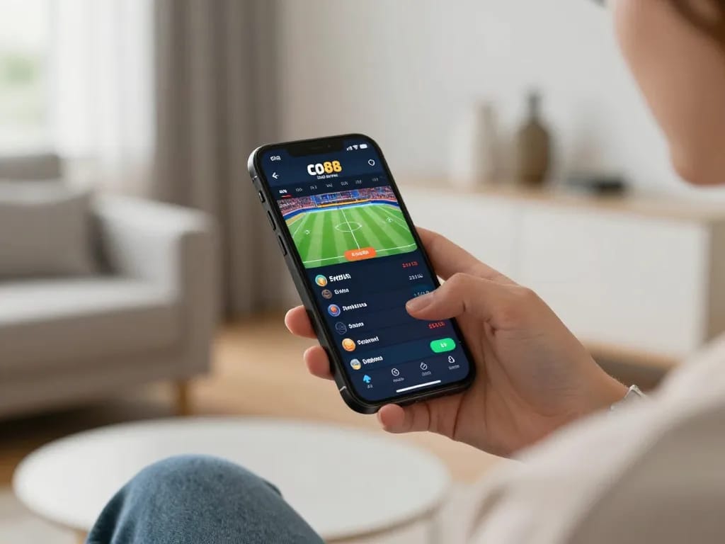 Person engages with the co88 sports betting app on smartphone, blending modern comfort and gaming excitement.
