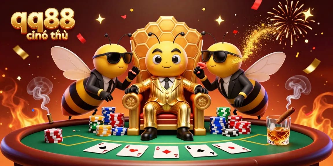 Experience the excitement of qq88 chính thức with a vibrant poker scene featuring a bumblebee mob boss.