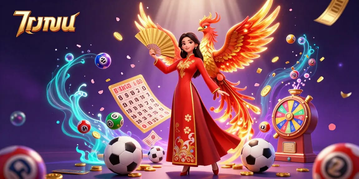 Bet onแทงบอล with an illustrated scene featuring a graceful woman and dynamic sports elements.