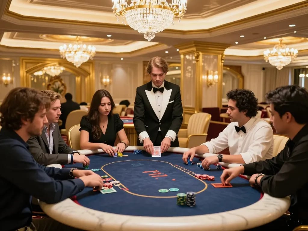 Experience kp88 vip at a luxurious casino poker table with professional betting and elegant decor.
