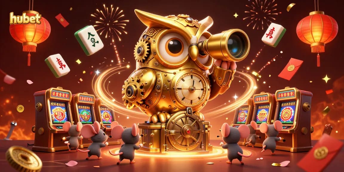 Experience thrilling moments at hubet with our vibrant casino illustration featuring animated owls and festive elements.