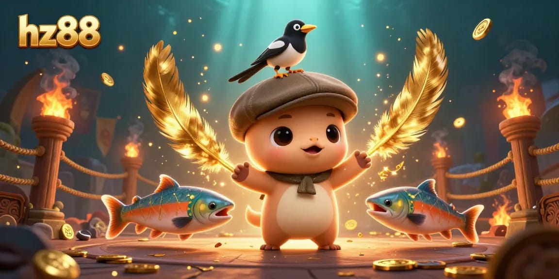 Experience thrilling wins with hz88 in a vibrant 3D casino scene featuring playful characters and golden treasures.