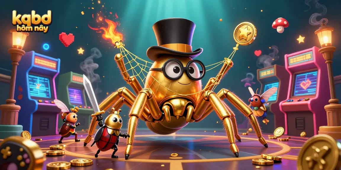 Experience the thrill of kqbd hôm nay with a dynamic casino scene featuring vivid characters and game elements.