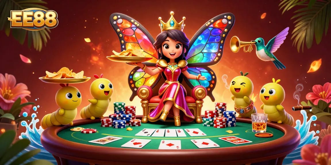 Experience the vibrant world of EE88 with dynamic casino elements in a rich 3D scene.