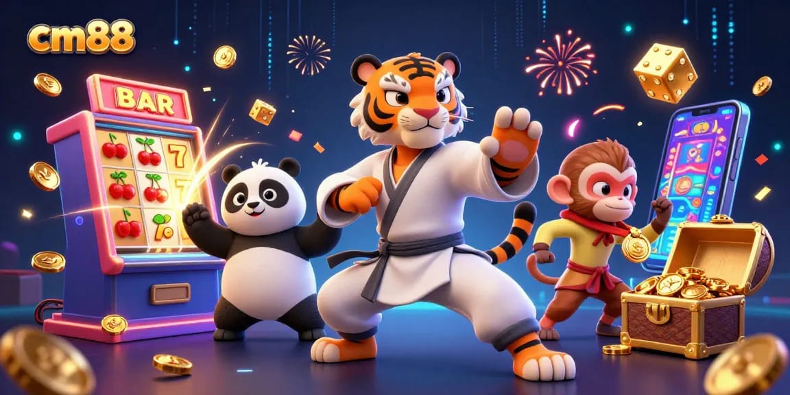 Experience thrilling moments at cm88 with a colorful casino atmosphere featuring dynamic characters and slot machine excitement.