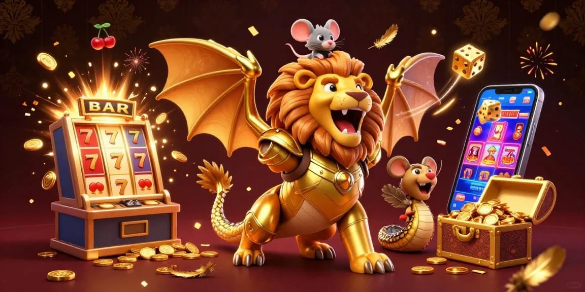 Experience trực tiếp bóng đá through an exciting scene with a roaring chimera and dynamic casino games.