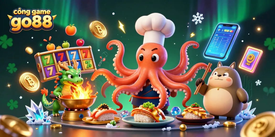 Experience gaming excitement at cổng game go88 with dynamic characters and slot elements in a vibrant 3D scene.