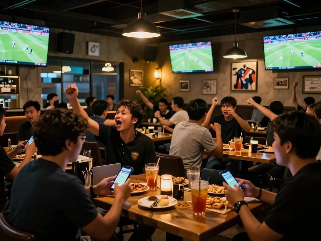 Xoilac TV sports fans placing bets while enjoying live football matches.