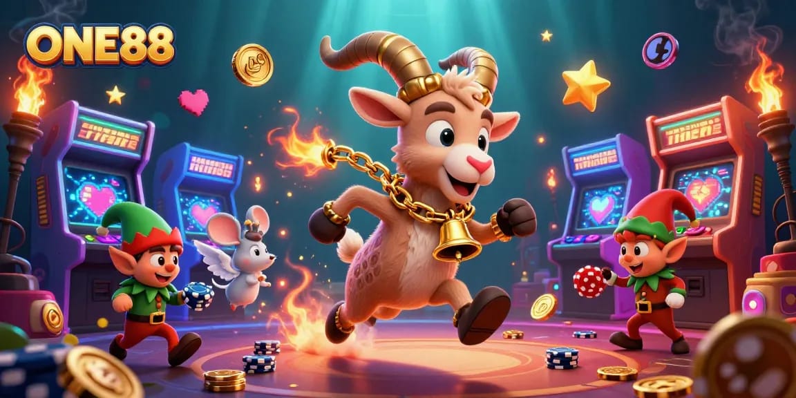 Play at ONE88's festive casino with Krampus, angel mouse, and mischievous gremlins stealing chips.
