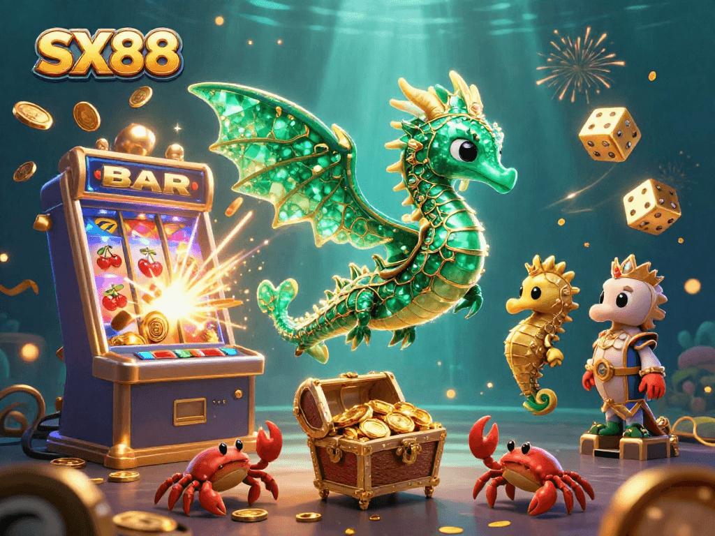 SX88 offers an exciting casino experience with a dragon, jackpot, and vibrant gaming elements.