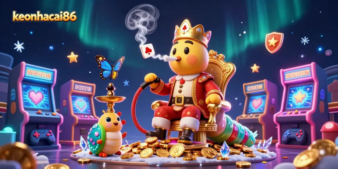 Engage in exciting betting with keonhacai86, featuring a vibrant casino scene with iconic gaming elements.