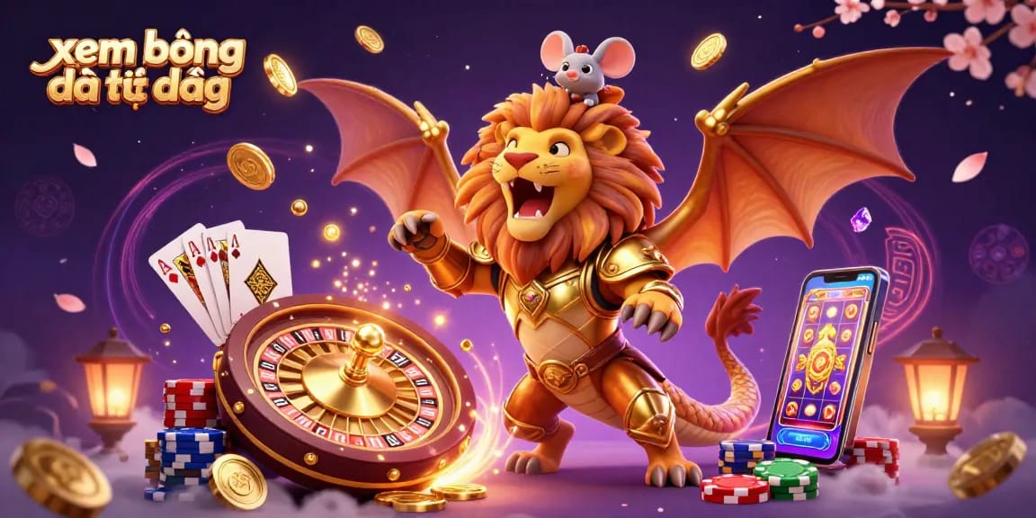 xem bóng đá trực tiếp dynamic illustration featuring cartoon chimera, coins, and gaming elements