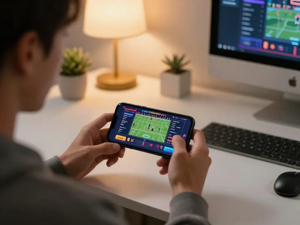 11BET user engaged in mobile sports betting, showcasing strategic gameplay.