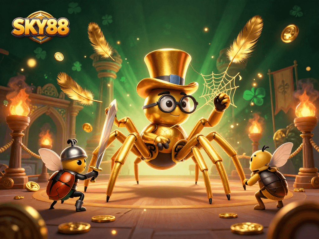 Engage in thrilling games and adventures at SKY88 with vibrant characters and dynamic casino elements.