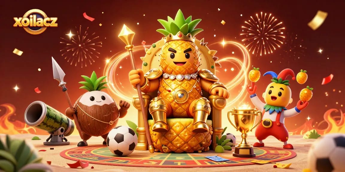 Experience exhilarating betting action at xoilacz with the golden pineapple king in a vibrant casino scene.