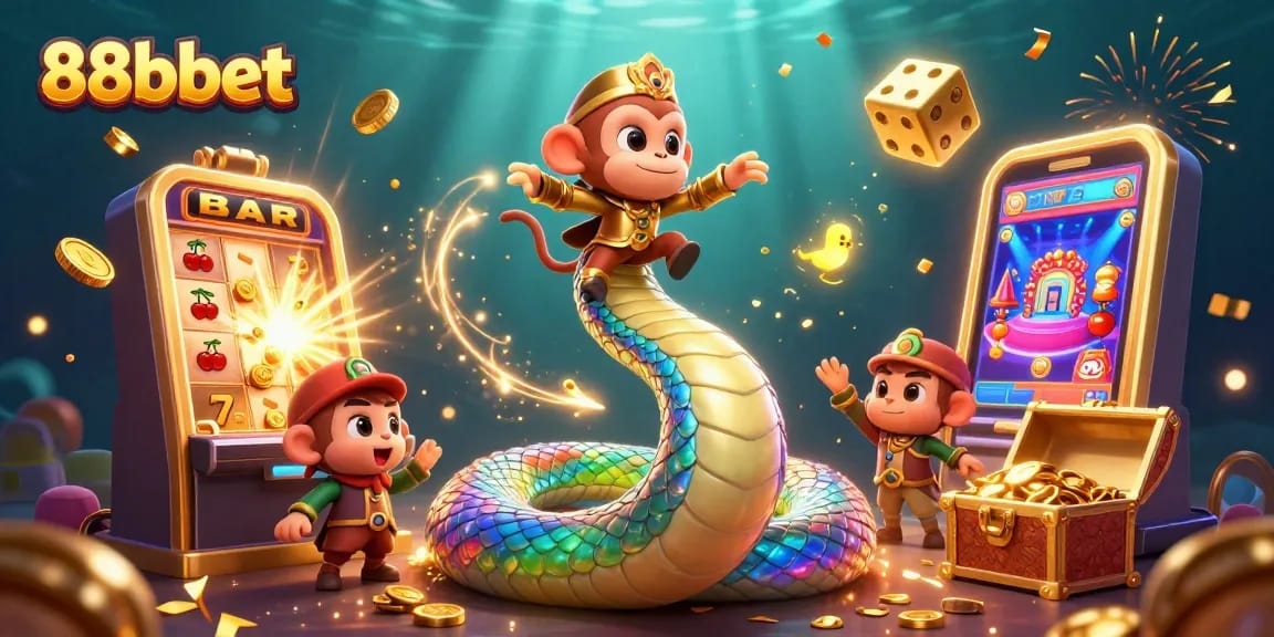 Experience thrilling gaming with 88bbet's playful characters and vibrant casino elements.