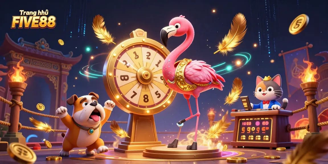 Engage in thrilling action at Trang chủ FIVE88 with vibrant characters showcasing exciting gambling elements.