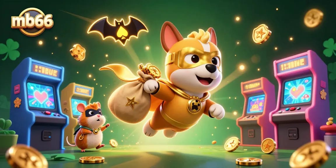 Experience thrilling wins with mb66 as a superhero dog and sidekick hamster capture golden coins!