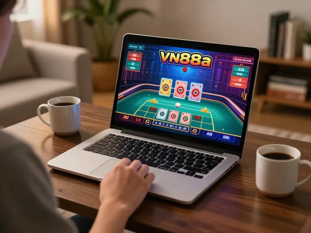 Engaged player enjoying live dealer gaming on vn88a in a cozy home environment