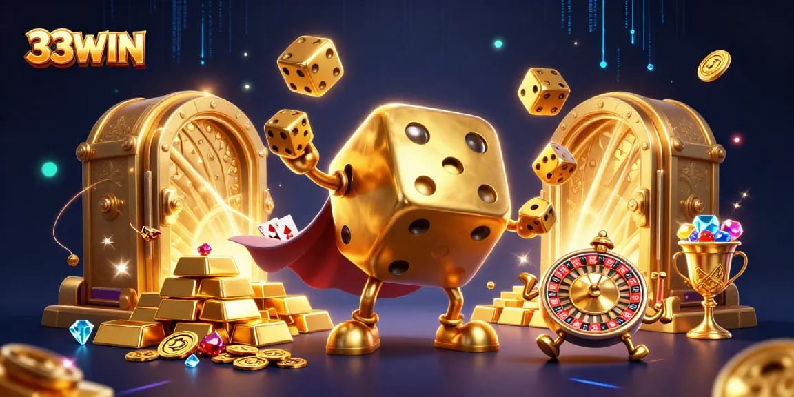 Experience the thrilling atmosphere of 33WIN with captivating gaming adventures filled with golden gems and dynamic dice.