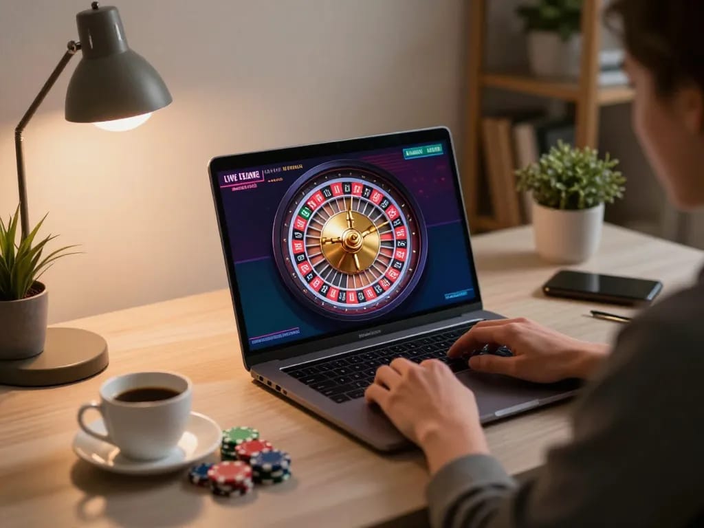 Engaging online gaming scene at five88a with player placing bets on live roulette.