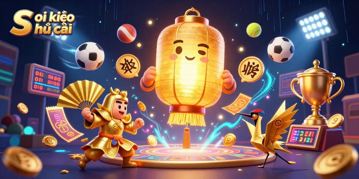 Soi kèo nhà cái illustrates strategic betting with sports elements and vibrant characters in action.