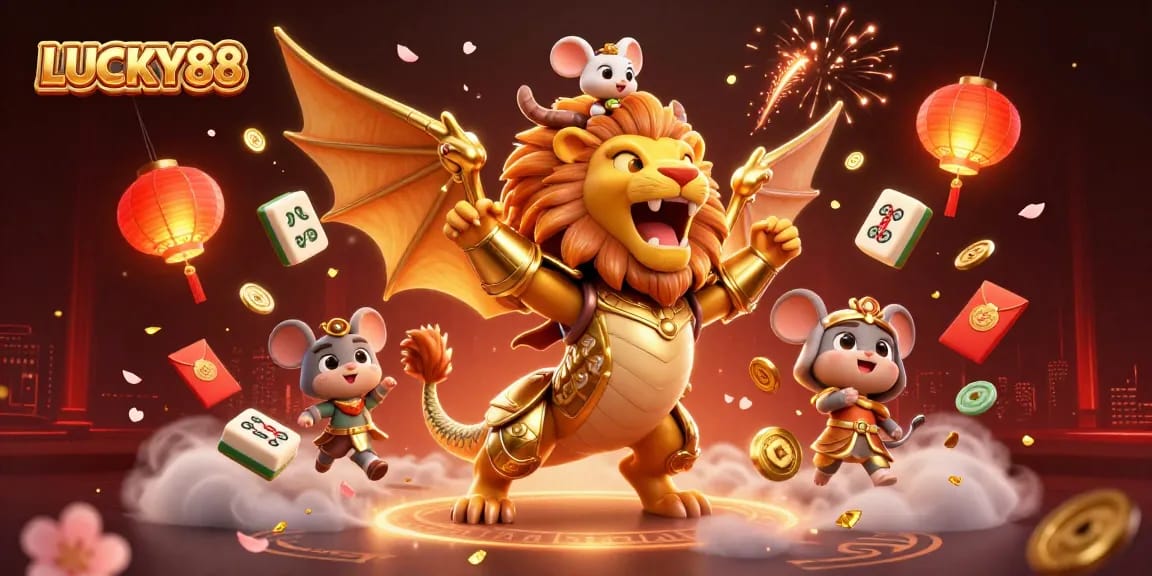 Experience thrilling gameplay with the LUCKY88 chimera, surrounded by captivating casino elements.