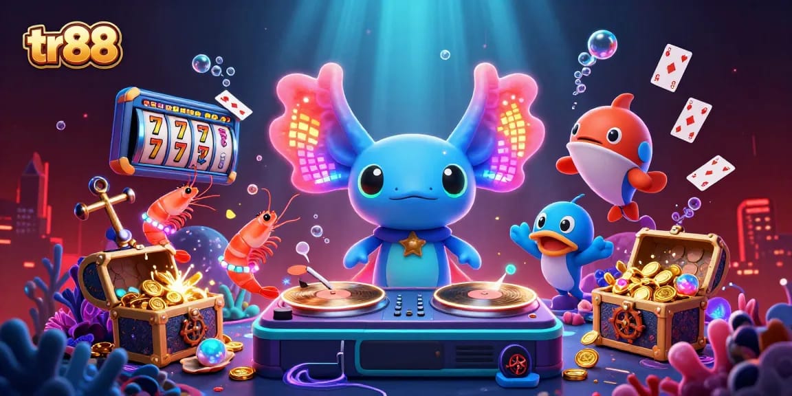 Experience thrilling wins at tr88 with vibrant casino elements and animated characters in action.