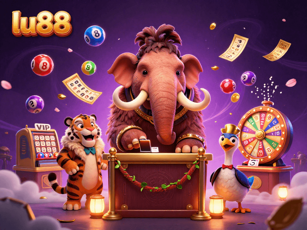 Experience excitement at lu88 with a vibrant casino scene featuring lively characters and dynamic game elements.