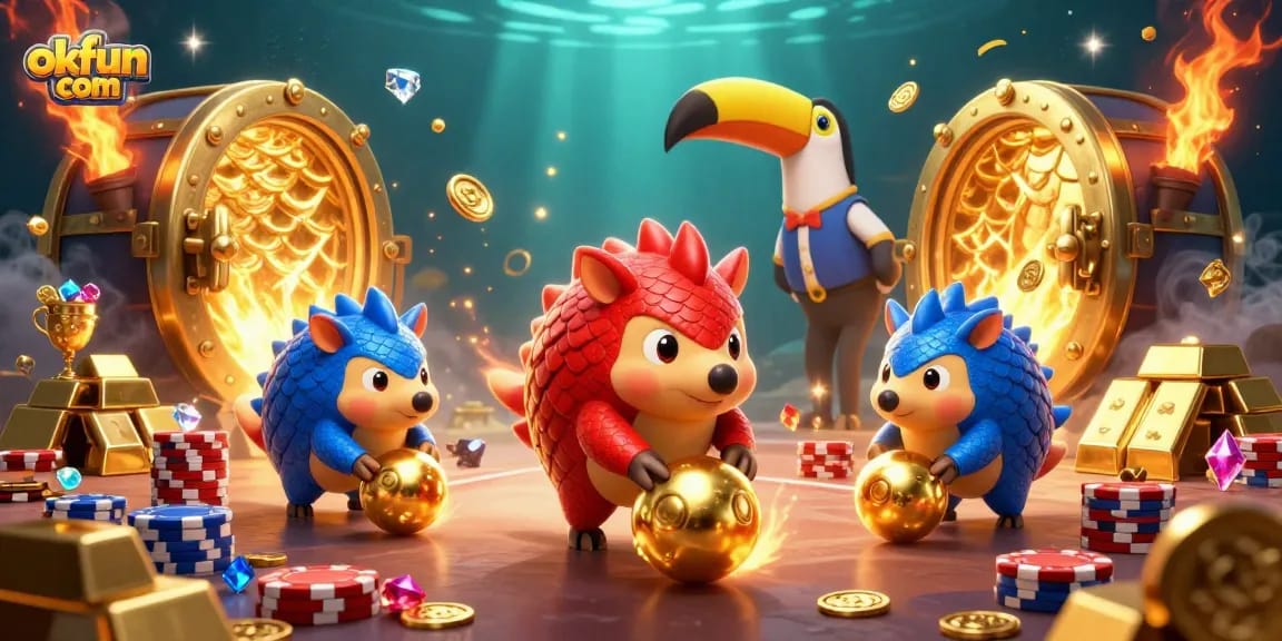 Join the excitement at okfun com as rival pangolins bowl through poker chips and golden treasures!