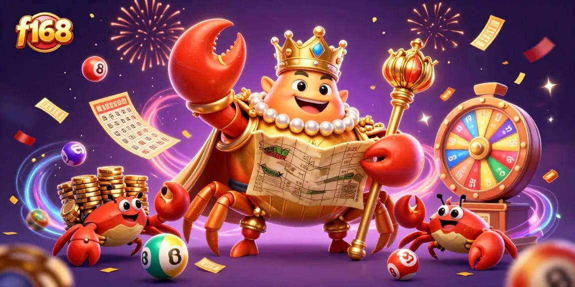 Experience thrilling gameplay with f168 as golden crab emperor leads treasure quests in a vibrant casino.