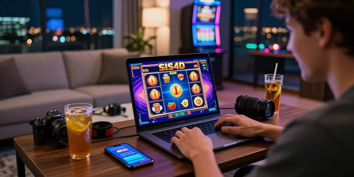 Pengguna SIS4D menikmati permainan slot online dengan suasana nyaman dan warna cerah.