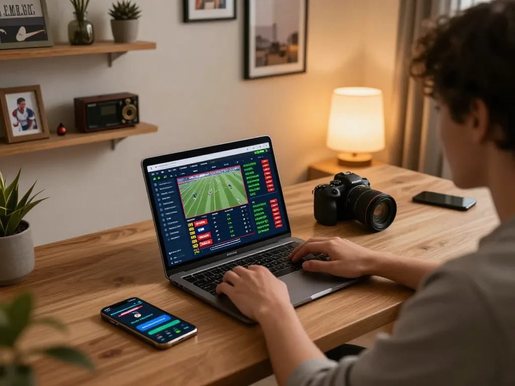 Engaging in online betting with 79king at a stylish home office