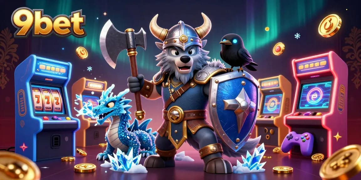 Experience thrilling wins at 9bet with an epic Viking wolf and dragon casino scene.