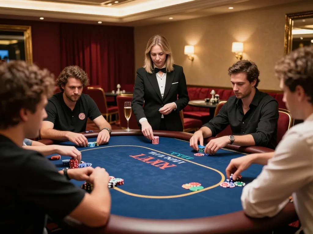 Players enjoying a strategic game of poker in Rik vip's luxurious high-roller room.