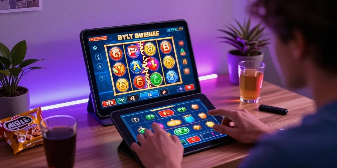 Pengguna katatogel menikmati permainan slot online dengan antusias, suasana bermain yang ceria dan modern.