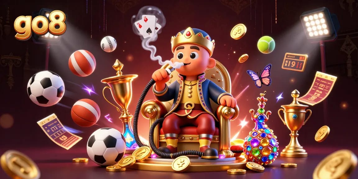 Join the excitement with go8, where a cartoon caterpillar masterfully blends casino symbols and vibrant sports elements.