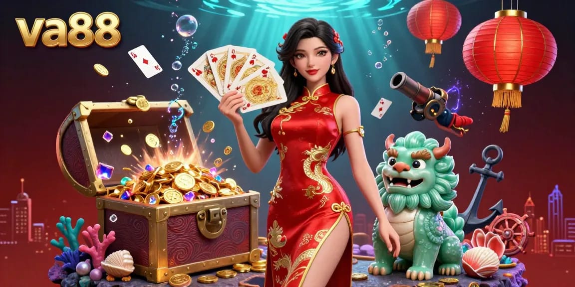 Engage in thrilling gameplay at va88 with elegant casino visuals featuring golden cards and vibrant elements.