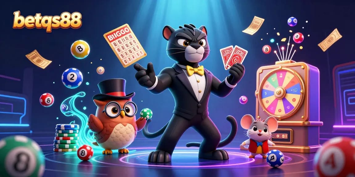 Experience thrilling wins at betqs88 with vibrant 3D casino characters amidst colorful games and massive prizes!
