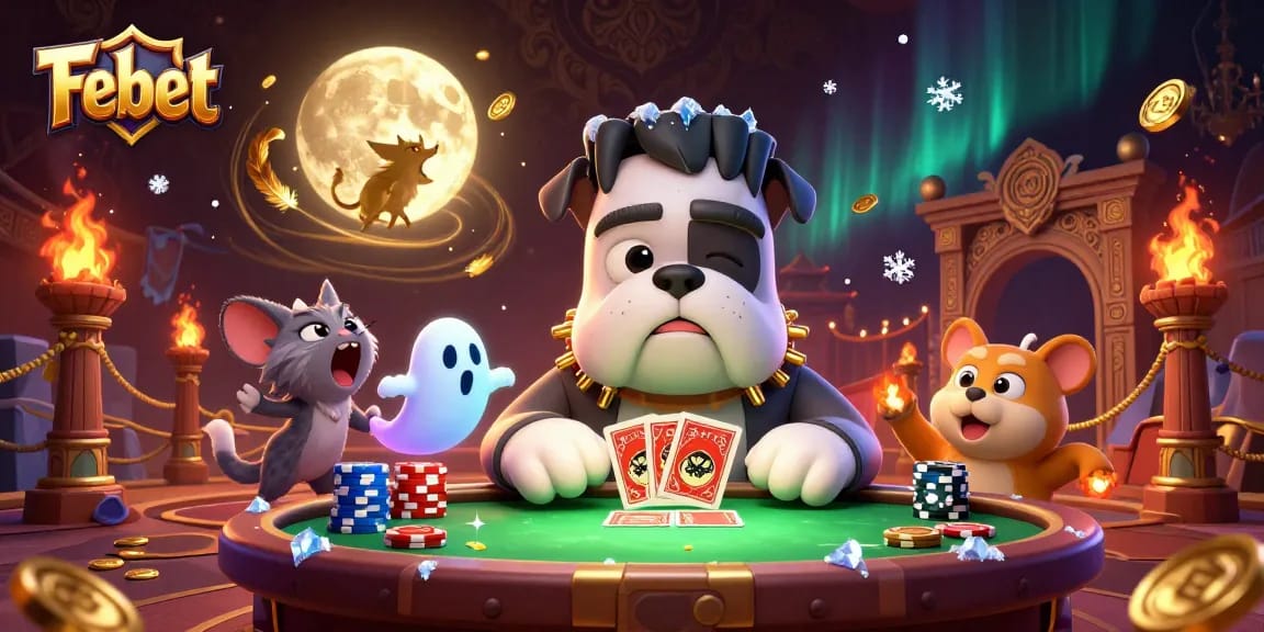 Febet engages players with a vibrant gambling scene, featuring whimsical characters in a thrilling casino.