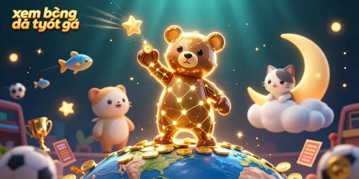 xem bóng đá trực tiếp with a cartoon constellation bear and sports elements illustrating exciting live sports betting.