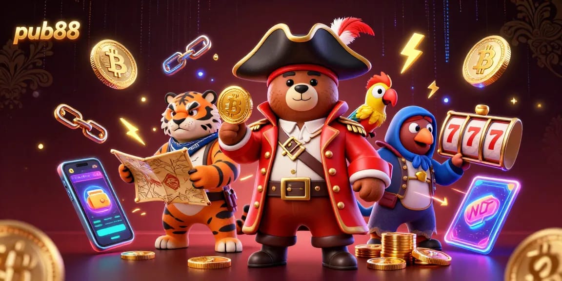Spin the reels and win big at pub88 with this vibrant casino-themed 3D illustration!