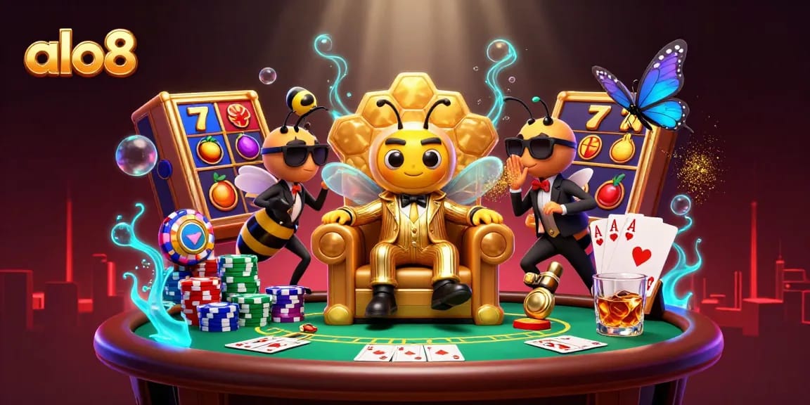 Engage with the vibrant world of alo8 as a bumblebee mob boss commands the casino with golden slot machines and poker excitement.