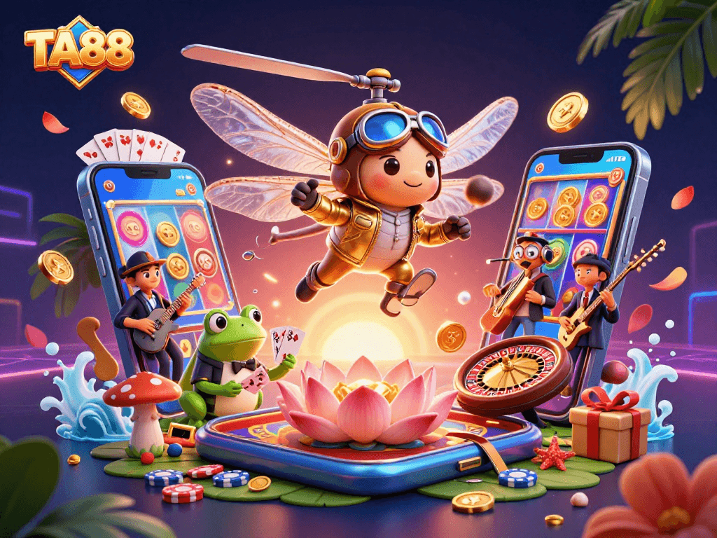 Experience TA88's exciting gaming scene with vibrant characters and dynamic casino action.