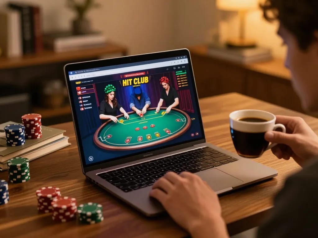 Engaging gameplay at Hit club online casino on a laptop in a cozy home setting